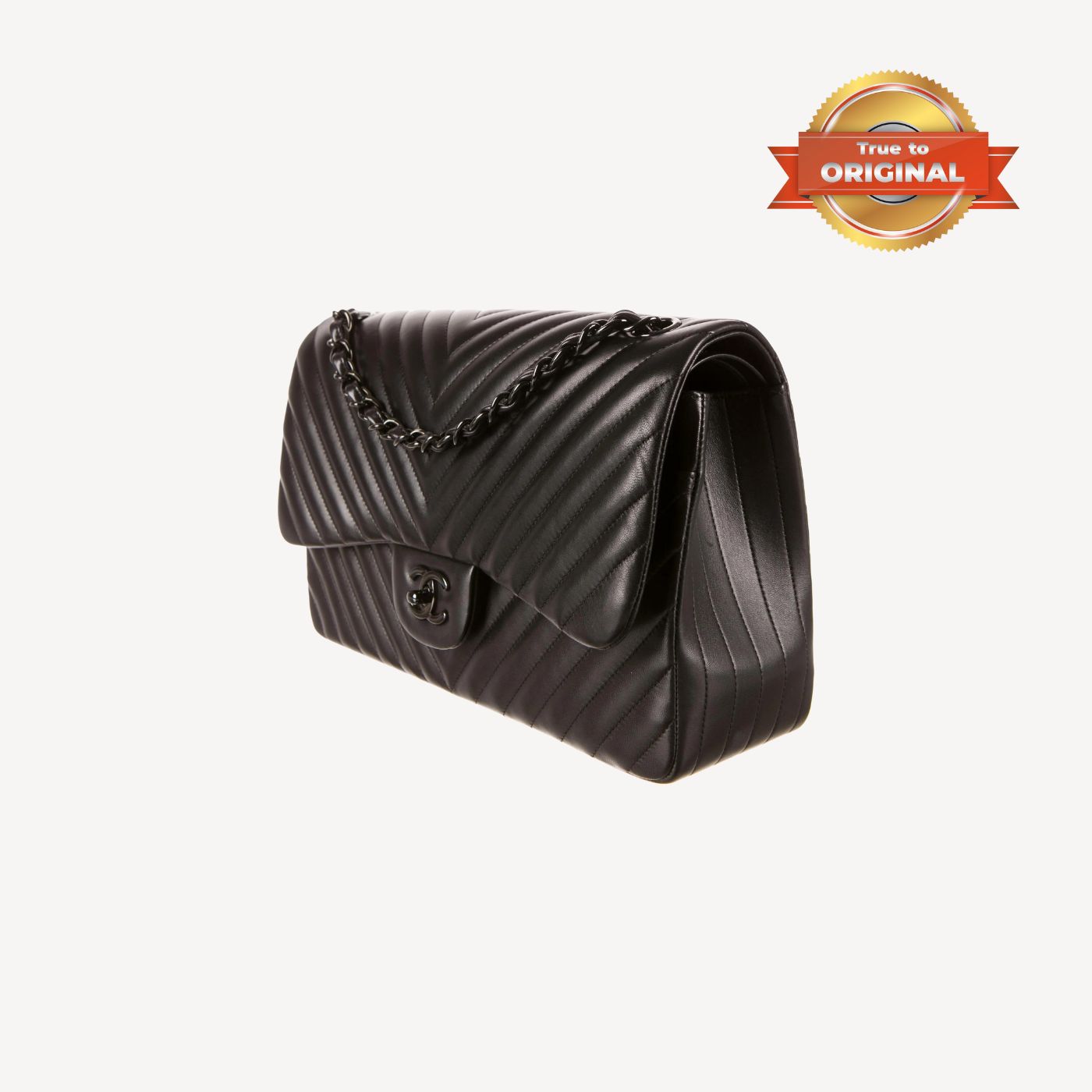 [True-to-ORIGINAL] Chanel Chevron Classic Handbag Black For Women 10.2in/26cm